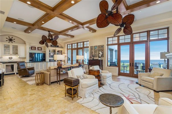 Home Office, Interior, Living room, Recessed Lighting, Water, Wooden Beams