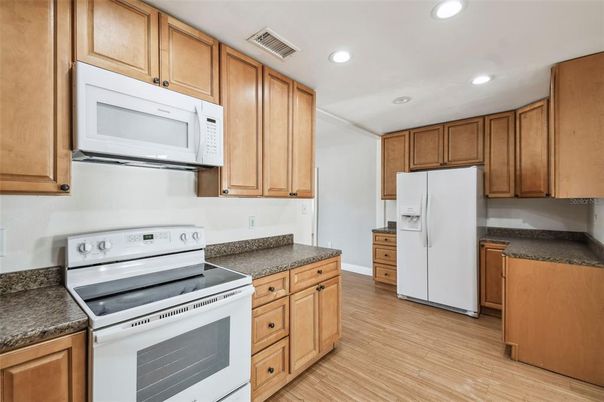 Interior, Kitchen, Recessed Lighting, Wood Texture Flooring