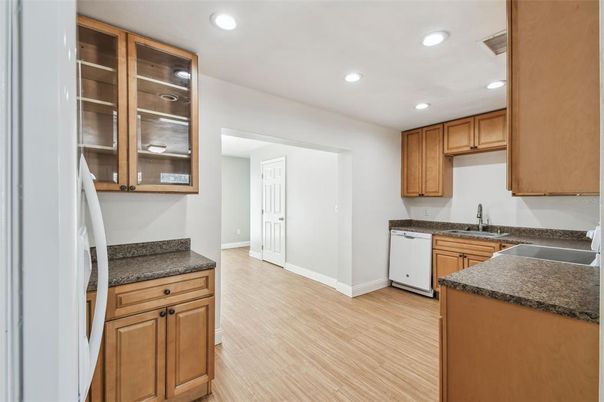 Interior, Kitchen, Recessed Lighting, Wood Texture Flooring