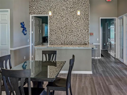 Dining room, Interior, Pendant Lights, Wood Texture Flooring