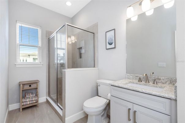 Bathroom, Glass Shower, Interior, Recessed Lighting