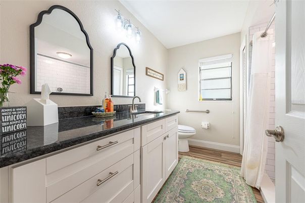 Bathroom, Dual Sink Vanities, Interior, Wood Texture Flooring