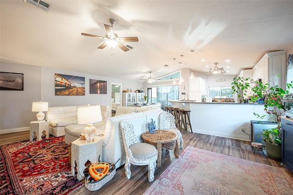 Dining room, Interior, Kitchen, Living room, Pendant Lights, Recessed Lighting, Wood Texture Flooring