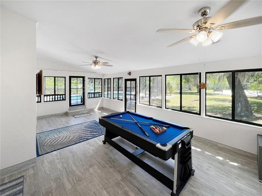 Billiard Table, Game Room, Interior, Wood Texture Flooring