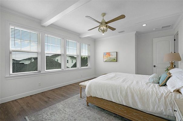 Bedroom, Interior, Recessed Lighting, Wood Texture Flooring