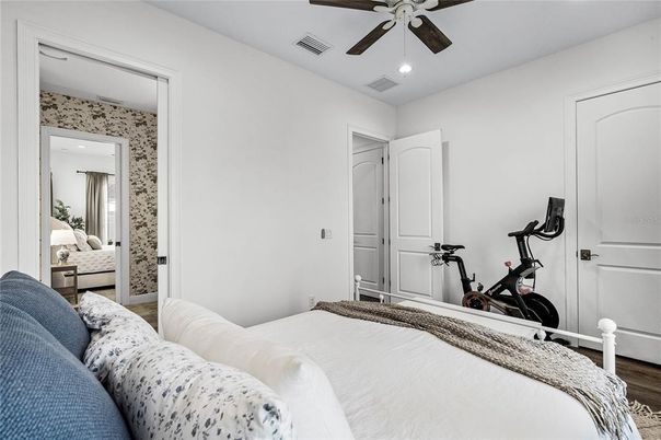 Bedroom, Fitness Equipment, Interior, Recessed Lighting, Wood Texture Flooring