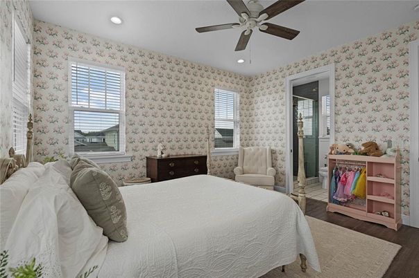 Bedroom, Interior, Recessed Lighting, Wood Texture Flooring