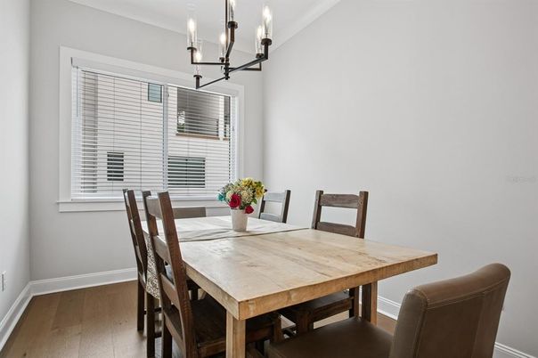 Chandelier, Dining room, Interior, Wood Texture Flooring