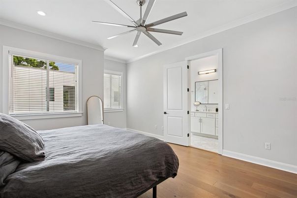 Bedroom, Interior, Recessed Lighting, Wood Texture Flooring