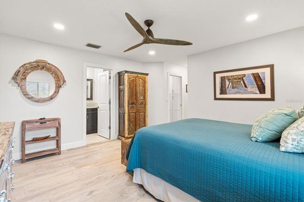 Bedroom, Interior, Recessed Lighting, Wood Texture Flooring