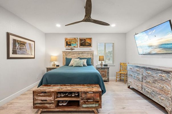 Bedroom, Interior, Recessed Lighting, Wood Texture Flooring