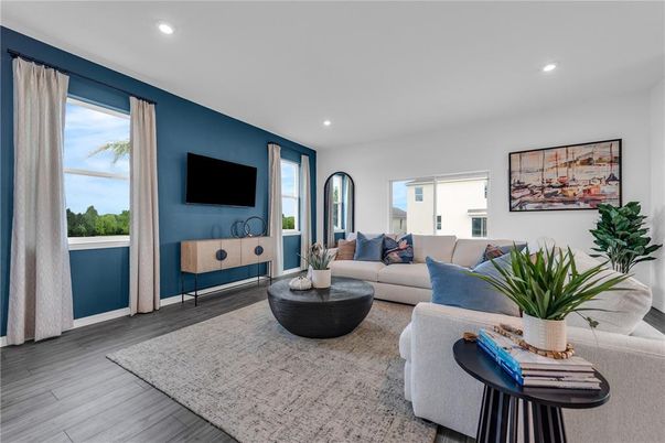 Interior, Living room, Recessed Lighting, Wood Texture Flooring