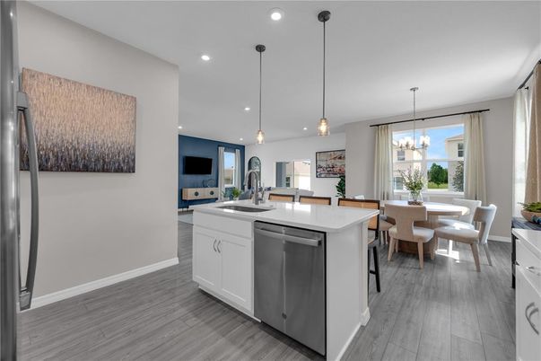 Chandelier, Dining room, Interior, Kitchen, Pendant Lights, Recessed Lighting, Wood Texture Flooring