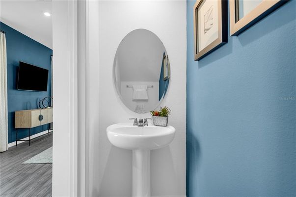Bathroom, Interior, Recessed Lighting, Wood Texture Flooring