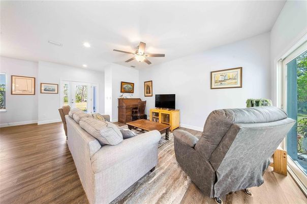 Interior, Living room, Recessed Lighting, Wood Texture Flooring