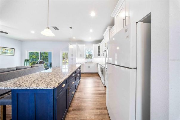Interior, Kitchen, Pendant Lights, Recessed Lighting, Wood Texture Flooring
