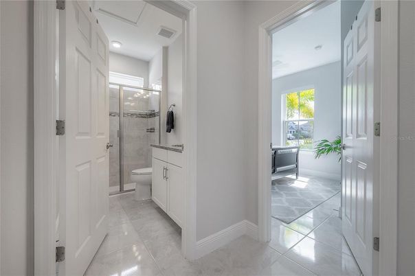 Bathroom, Glass Shower, Interior, Recessed Lighting