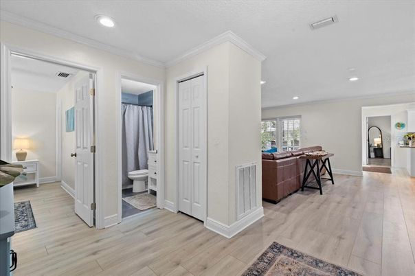 Bathroom, Interior, Recessed Lighting, Wood Texture Flooring