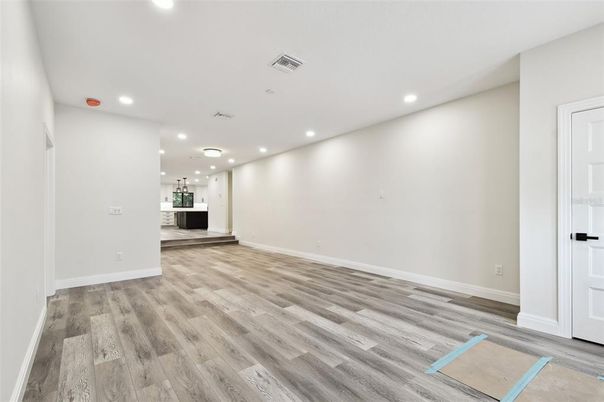 Empty room, Interior, Recessed Lighting, Wood Texture Flooring