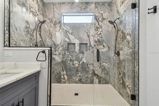 Bathroom, Glass Shower, Interior, Marble Walls
