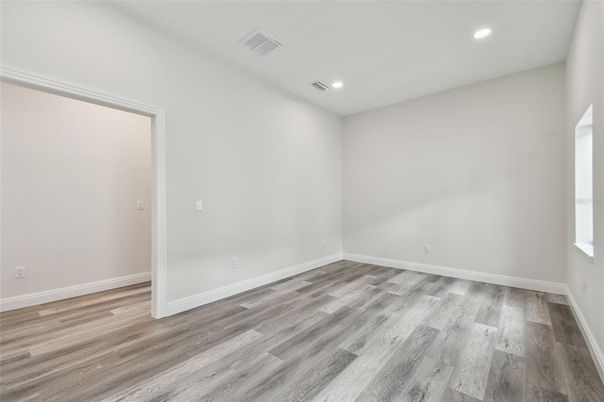 Empty room, Interior, Recessed Lighting, Wood Texture Flooring