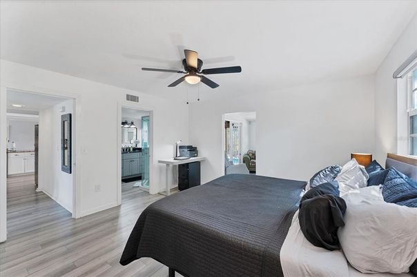 Bedroom, Interior, Recessed Lighting, Wood Texture Flooring