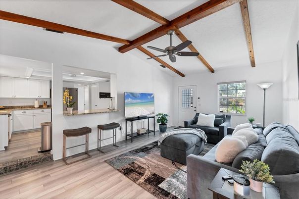 Interior, Kitchen, Living room, Wooden Beams, Wood Texture Flooring