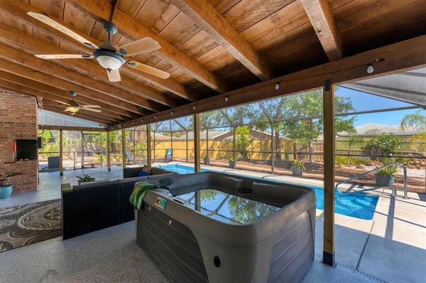 Hot Tub, Interior, Pool, Stone Walls, Sun Room, Wooden Beams, Wooden Ceilings