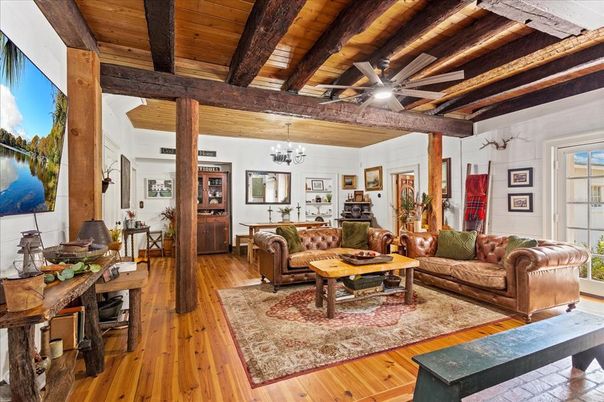 Chandelier, Interior, Living room, Wooden Beams, Wooden Ceilings, Wood Texture Flooring