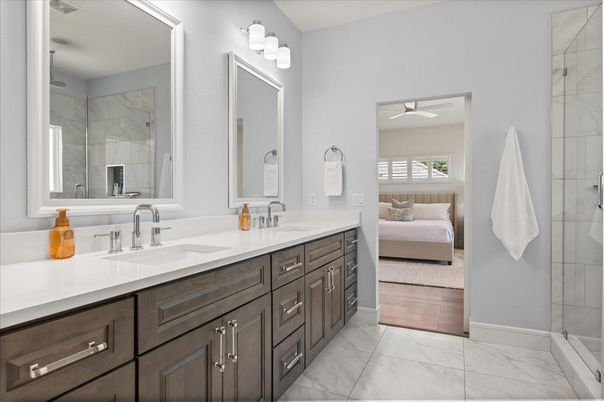 Bathroom, Bedroom, Dual Sink Vanities, Glass Shower, Interior, Marble