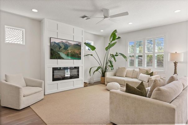 Interior, Living room, Recessed Lighting, Wood Texture Flooring