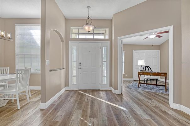 Dining room, Interior, Pendant Lights, Wood Texture Flooring