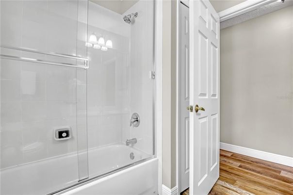 Bathroom, Glass Shower, Interior, Wood Texture Flooring