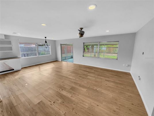 Empty room, Interior, Recessed Lighting, Wood Texture Flooring