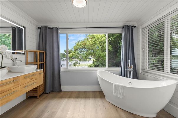 Bathroom, Free Standing Baths, Interior, Wood Texture Flooring