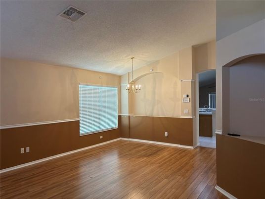 Chandelier, Empty room, Interior, Pendant Lights, Wood Texture Flooring