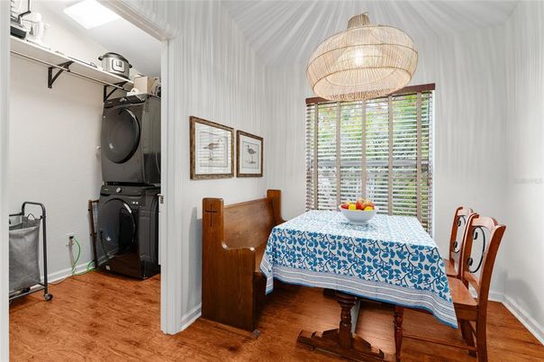 Dining room, Interior, Washer, Wood Texture Flooring