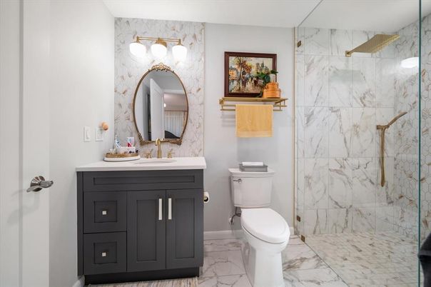Bathroom, Glass Shower, Interior, Marble, Marble Walls