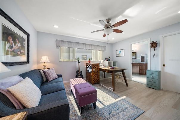 Home Office, Interior, Recessed Lighting, Wood Texture Flooring