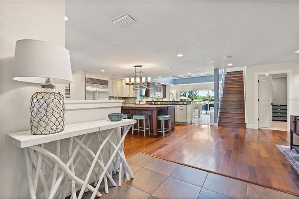 Interior, Kitchen, Pendant Lights, Recessed Lighting, Wood Texture Flooring