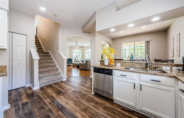 Interior, Kitchen, Recessed Lighting, Wood Texture Flooring