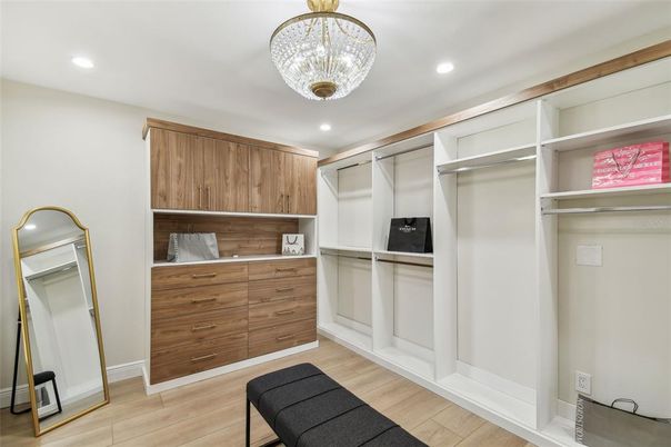 Chandelier, Interior, Recessed Lighting, Walk-in Closets, Wood Texture Flooring