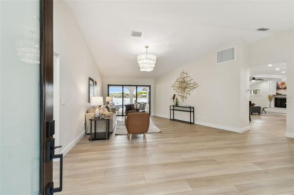 Chandelier, Interior, Living room, Recessed Lighting, Wood Texture Flooring