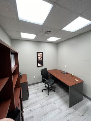 Home Office, Interior, Recessed Lighting, Wood Texture Flooring