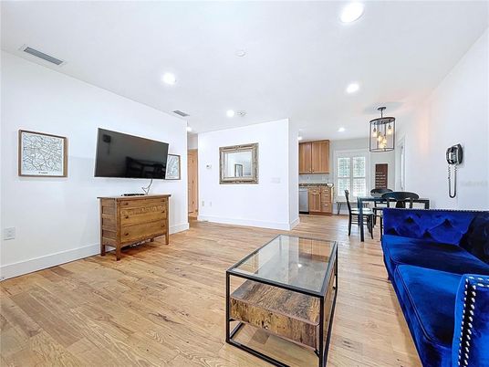 Dining room, Interior, Kitchen, Living room, Pendant Lights, Recessed Lighting, Wood Texture Flooring