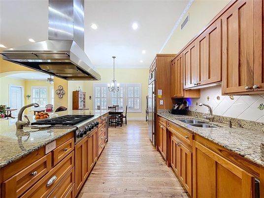 Chandelier, Dining room, Interior, Kitchen, Recessed Lighting, Wood Texture Flooring
