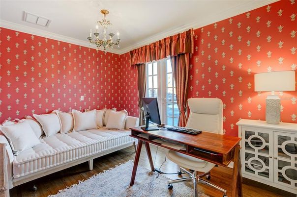 Chandelier, Home Office, Interior, Wood Texture Flooring