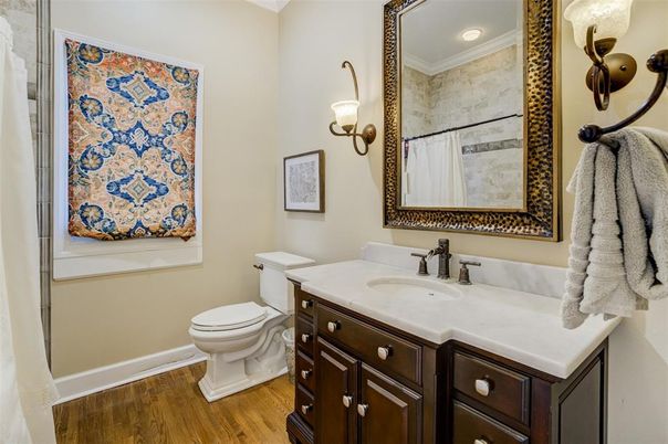 Bathroom, Interior, Recessed Lighting, Wood Texture Flooring