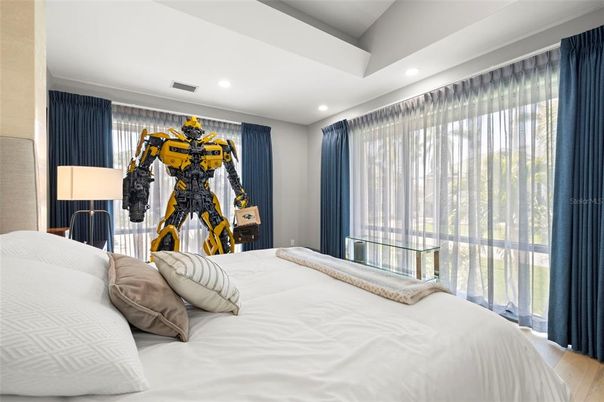 Bedroom, Interior, Recessed Lighting, Wood Texture Flooring