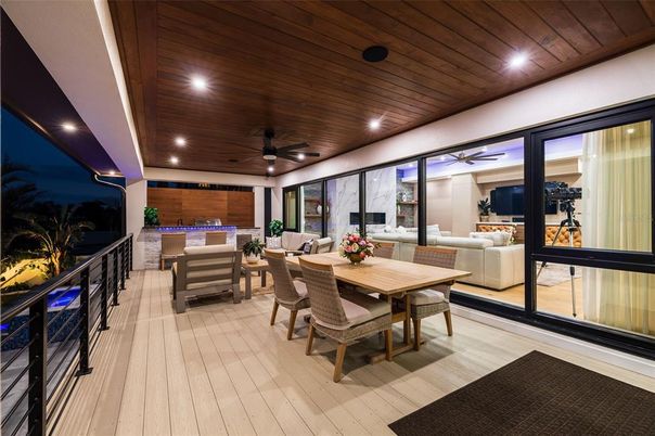 Dining room, Interior, Living room, Recessed Lighting, Wooden Ceilings, Wood Texture Flooring